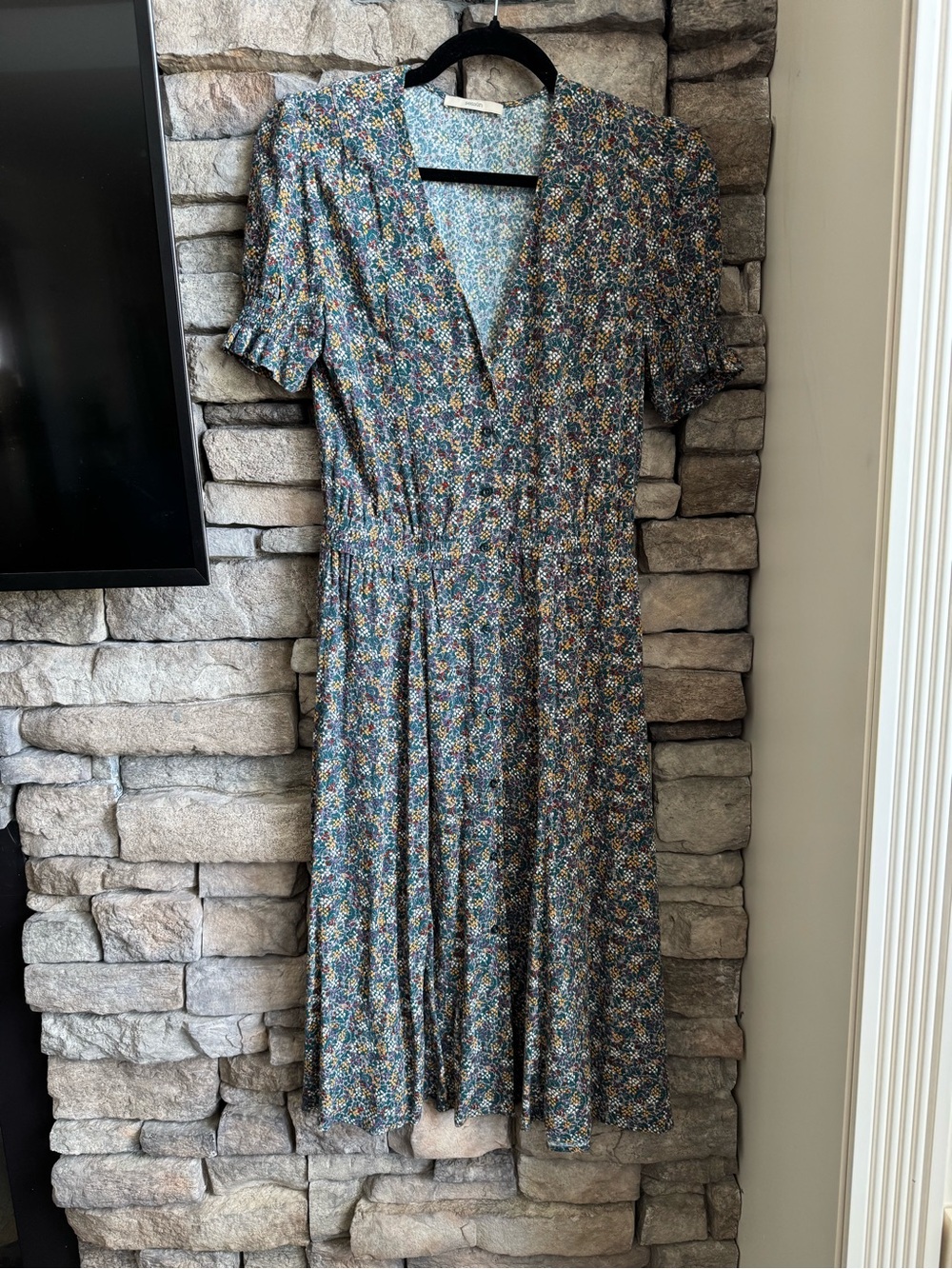 Teal Floral V-Neck Midi Dress